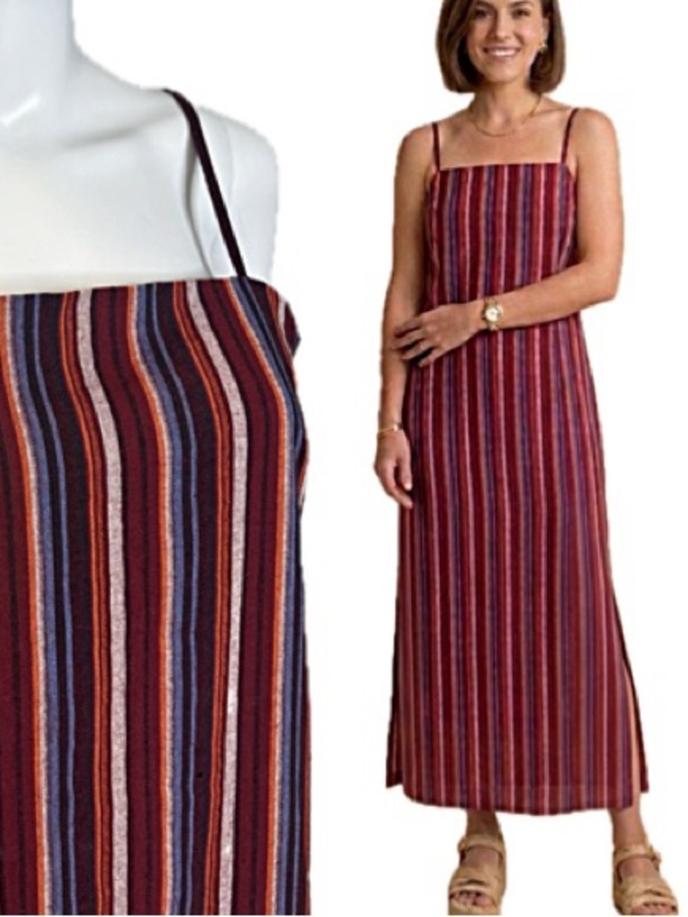 cupcakes & cashmere Corin Stripe Maxi Dress Size Small Side Slits Tank Sundress